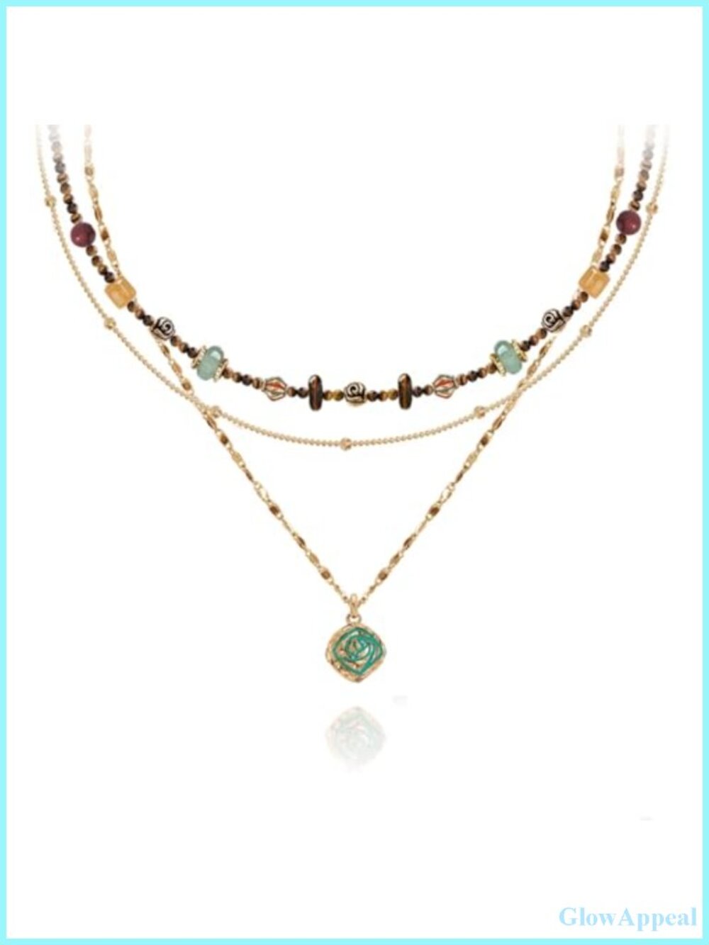 Gold Plated Multi-Layer Beaded Pendant Necklace Boho Retro Style